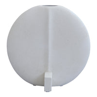 White round vase with a minimalistic design and subtle textured finish. Perfect for modern decor.