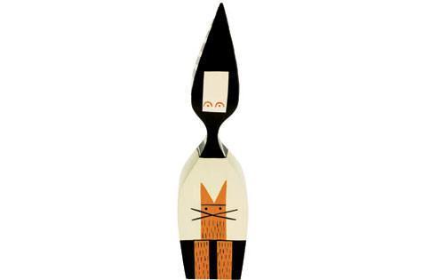 Stylized cat figure with black, white, and orange colors; geometric patterns on a sleek design.
