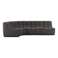 Modern dark gray sectional sofa with a tufted fabric pattern, offering a stylish and cozy design for any living space.