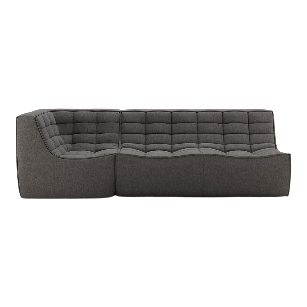Stylish dark gray sectional sofa with a tufted design and soft textured fabric for a modern look.