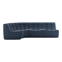 Textured dark navy blue sectional sofa with a contemporary tufted pattern. Perfect for modern living spaces.