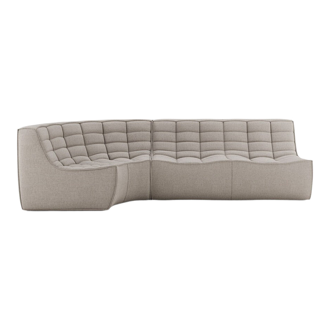 Beige modern sectional sofa with a textured, tufted fabric pattern for a chic, contemporary look.