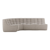 Beige modern sectional sofa with a textured, tufted fabric pattern for a chic, contemporary look.