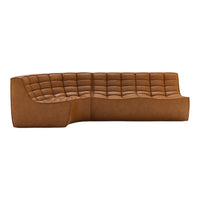 Brown curved sofa with tufted texture, featuring a warm, rich color and smooth, modern finish.