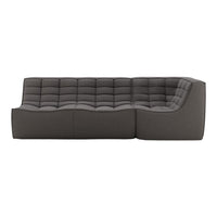 Gray tufted fabric sectional sofa with a sleek modern design and textured upholstery. Perfect for contemporary interiors.