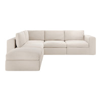 Light beige sectional sofa with a textured fabric and minimal pattern, ideal for modern living spaces.