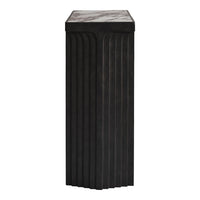 Black textured pedestal with vertical ridges and a smooth top surface, ideal for showcasing decor items.