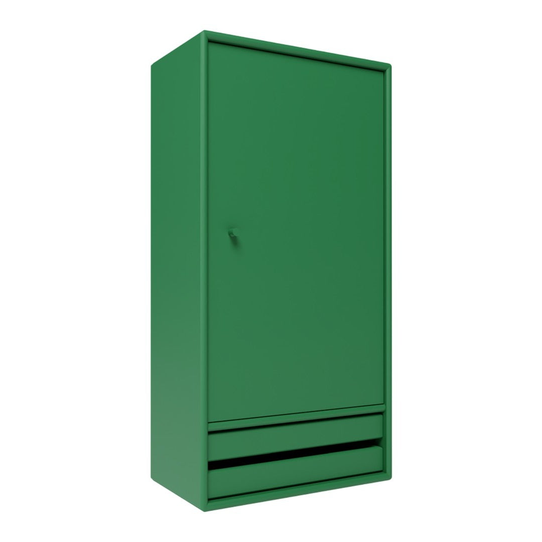 Solid green cabinet with a minimalist design, featuring a smooth finish and a subtle drawer detail.