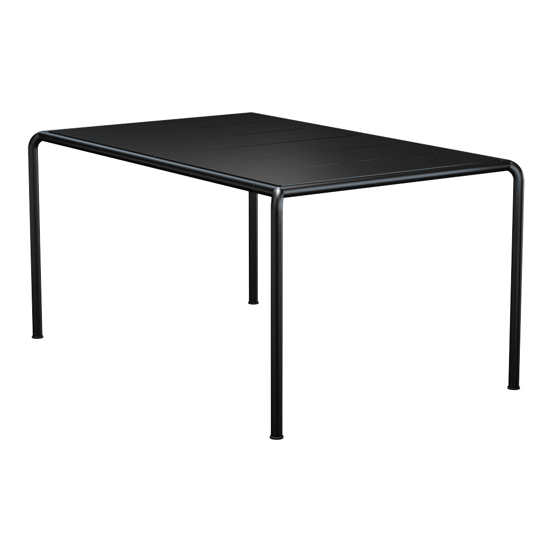 Black rectangular table with a sleek, minimalist design and smooth surface. Ideal for modern decor.