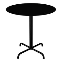 Black circular table with a sleek matte finish and a simple metal base. Ideal for modern decor.