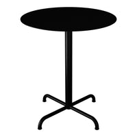 Black round table with a sleek design and a sturdy black metal base, perfect for modern spaces.
