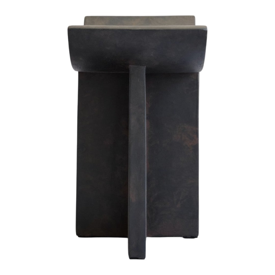 Sleek black stool with a matte finish and subtle bronze undertones. Modern design for stylish interiors.