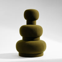 Olive green stackable cushions in smooth, rounded shapes and seamless patterns for modern decor.