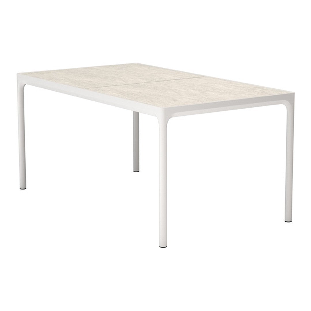 Light beige tabletop with subtle pattern, featuring sleek white legs for a minimalist touch. Perfect for modern decor.