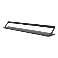 Sleek black metal shelf with smooth surface and modern geometric design. Perfect for contemporary decor.