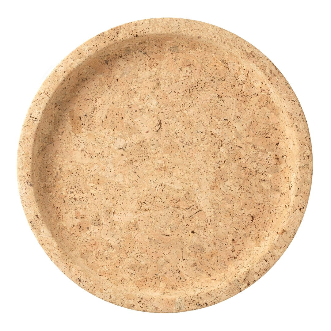Natural cork round tray with a textured brown pattern, perfect for stylish home decor and serving.