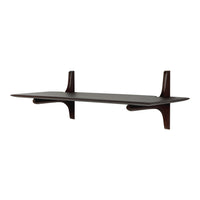 Dark walnut brown floating shelf with sleek, minimalistic design and smooth surface. Ideal for modern decor.