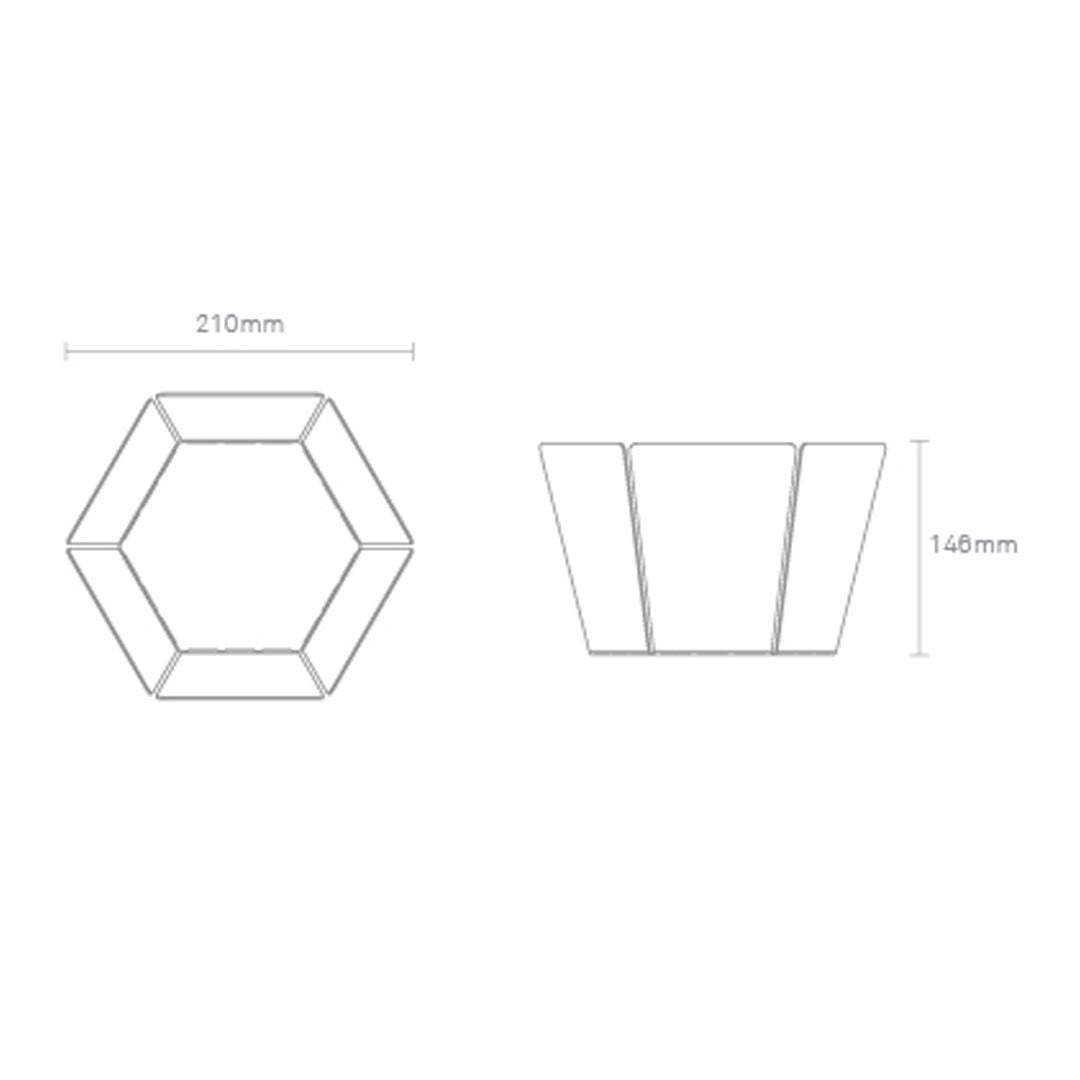Hexagonal planter design with sharp lines, featuring a clean white finish and geometric patterns. Perfect for modern decor.