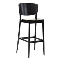 Black wooden bar stool with a smooth finish and simple, modern design. Ideal for contemporary spaces.