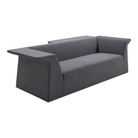 Stylish gray sofa with clean lines and a contemporary design, featuring a solid fabric texture and ample seating space.