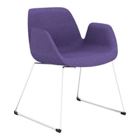 Purple upholstered chair with a minimalist design and chrome legs, adding a modern touch to any space.