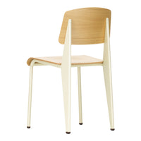 Beige wooden chair with a light cream base, combining natural and soft pastel tones for a modern minimalist look.