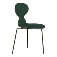 Green ergonomic chair with a sleek design and black metal legs. Smooth finish and contemporary aesthetic.