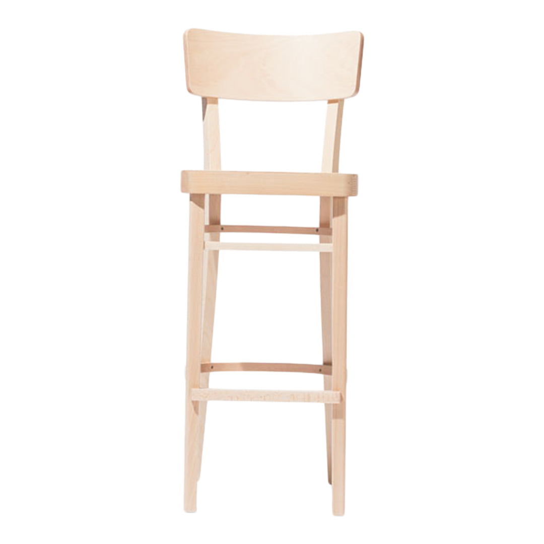 Light natural wood bar stool with a simple, streamlined design. Minimalistic and smooth finish.
