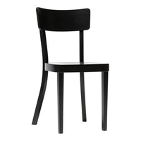 Sleek black wooden chair with a minimalist design and smooth finish, perfect for modern interiors.