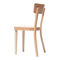 Light natural wood chair with smooth, minimalist design and a simple, curved silhouette. Perfect for modern decor.