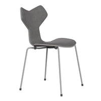 Gray modern chair with unique butterfly back design and sleek metal legs, perfect for contemporary decor.