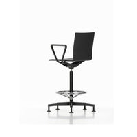Black ergonomic chair with a sleek design and minimalist pattern, featuring a chrome base and armrests.