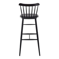 Black wooden barstool with vertical slats and a smooth finish, perfect for modern and minimalist decor.