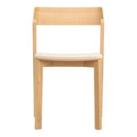 Natural wood chair with a smooth light oak finish and minimalist design, featuring a simple curved backrest and seat.