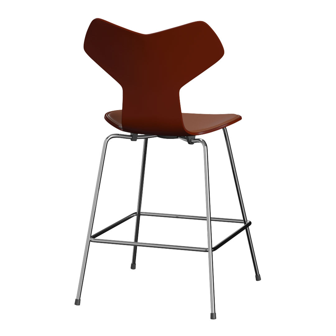 Brown modern chair with a unique V-shaped backrest and silver metal legs. Stylish design for contemporary spaces.