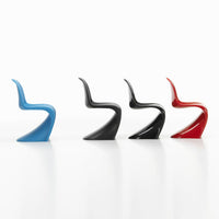 Colorful chair collection featuring blue, black, red, and a sleek silhouette, showcasing modern, curved designs.