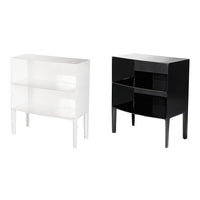 Two modern nightstands in glossy black and white finishes with a sleek, minimalist design. Ideal for contemporary decor.