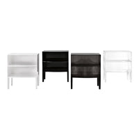 Four nightstands in translucent white, solid black, and clear acrylic finishes with modern, minimalist design.