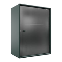 Dark green storage cabinet with a sleek, vertical ribbed pattern on the door, featuring a matte finish.