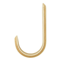"Gold metal hook with a smooth, shiny finish and simple, curved design."