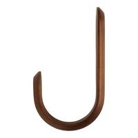 Smooth wooden hook with a rich brown finish and a sleek, curved design. Ideal for modern decor.