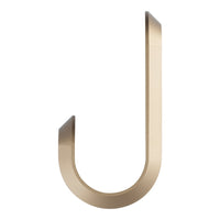 Brushed gold hook with a sleek, minimalist design, featuring a smooth, matte finish. Perfect for modern decor.
