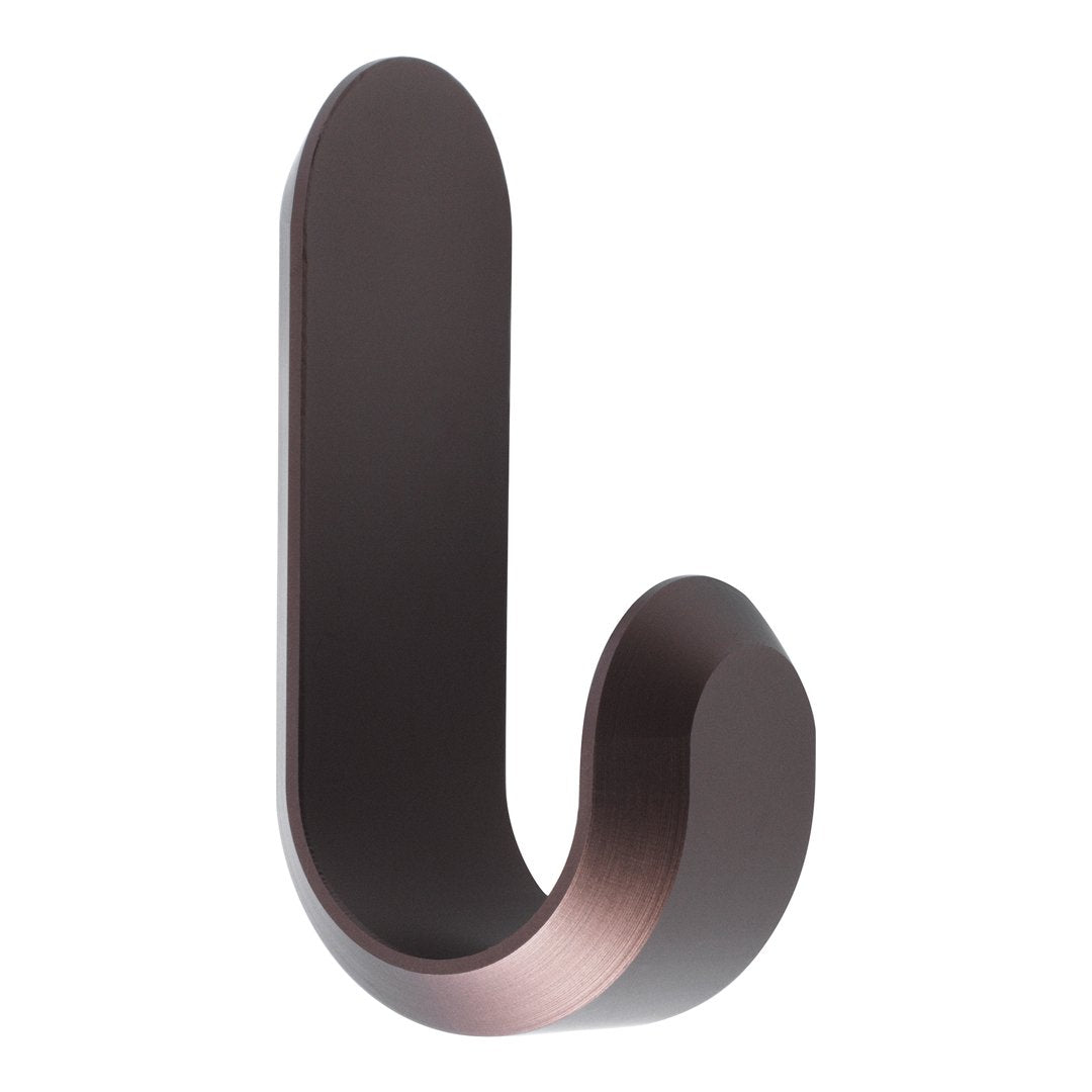 Sleek, modern bronze wall hook with a smooth, curved design and minimalist aesthetic.
