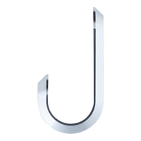 Sleek chrome J-hook with a minimalist design and smooth, reflective surface, ideal for modern decor.