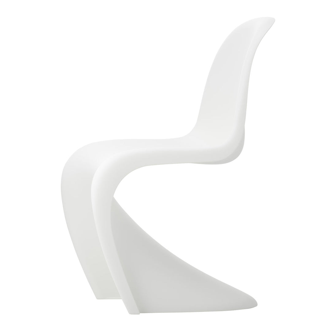 Sleek white plastic chair with smooth curves and a minimalist design, perfect for modern decor.