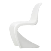Sleek white plastic chair with smooth curves and a minimalist design, perfect for modern decor.