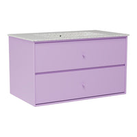 Lavender dresser with white speckled top and two spacious drawers, perfect for stylish storage.