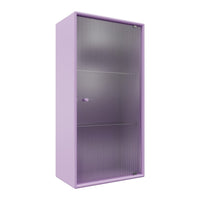 Purple cabinet with ribbed glass doors, featuring a sleek design and modern finish. Perfect for stylish storage.