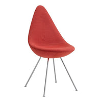 Red patterned seating chair with sleek silver metal legs, perfect for modern decor.