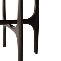 Dark brown wooden bar stool with sleek, modern lines and a streamlined design. Ideal for contemporary decor.